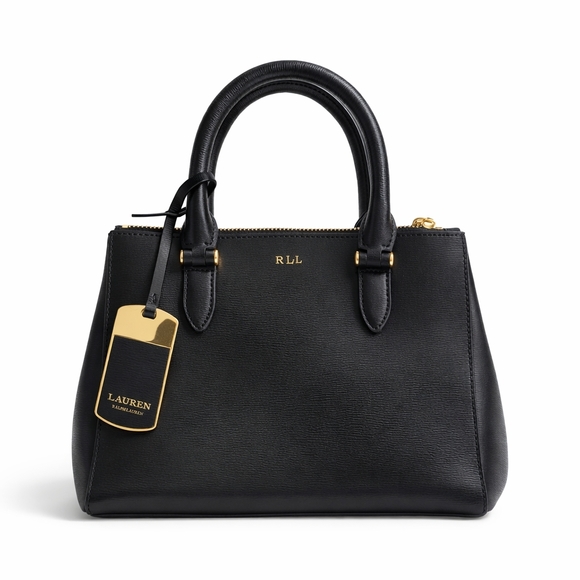 Lauren Ralph Lauren Handbags - Ralph Lauren Mini Newbury Leather Double Zip Bag Black Gold Handbag Purse